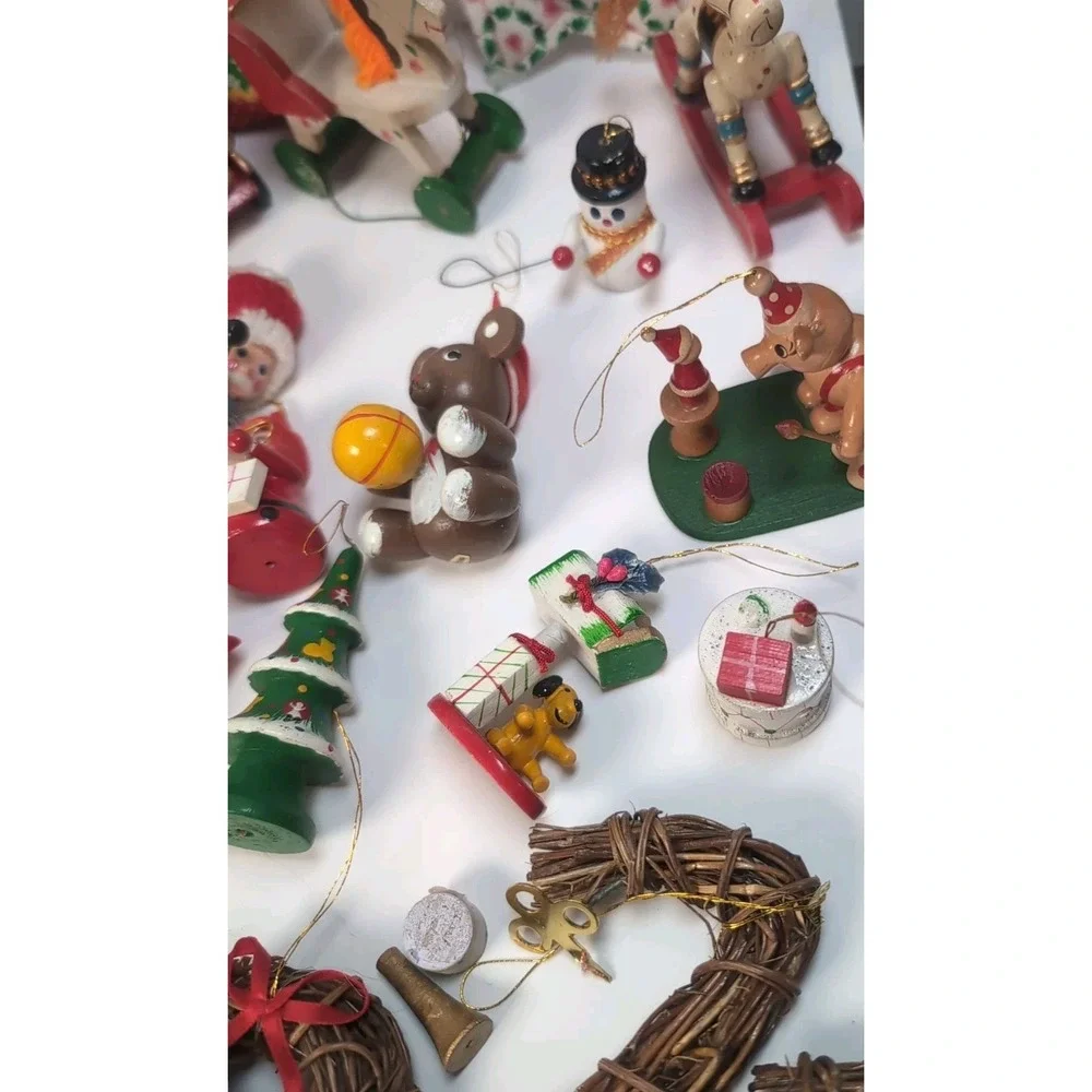 Mixed Lot of 47 Wood/Wooden +4 Fabric Christmas Tree Ornaments Large Collection